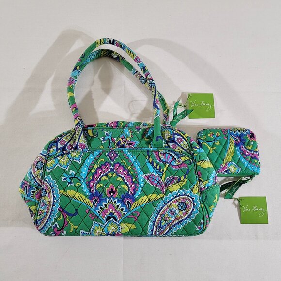 NWT Vera Bradley Bowler Bag w/ Coin Purse Green Purse Discontinued Retired Rare - Picture 1 of 5
